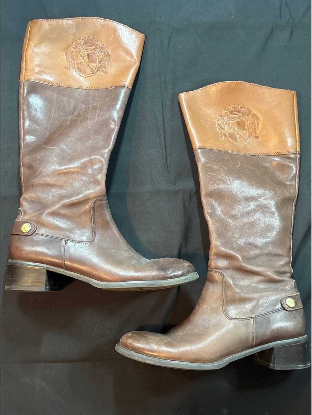 Franco Sarto L-Chipper Brown Leather Riding Boots Plaid Lined Women’s 8.5M